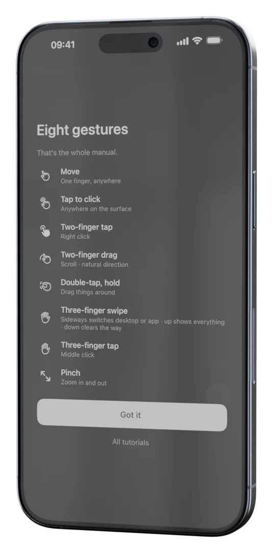 AirMouse on iPhone: Eight gestures