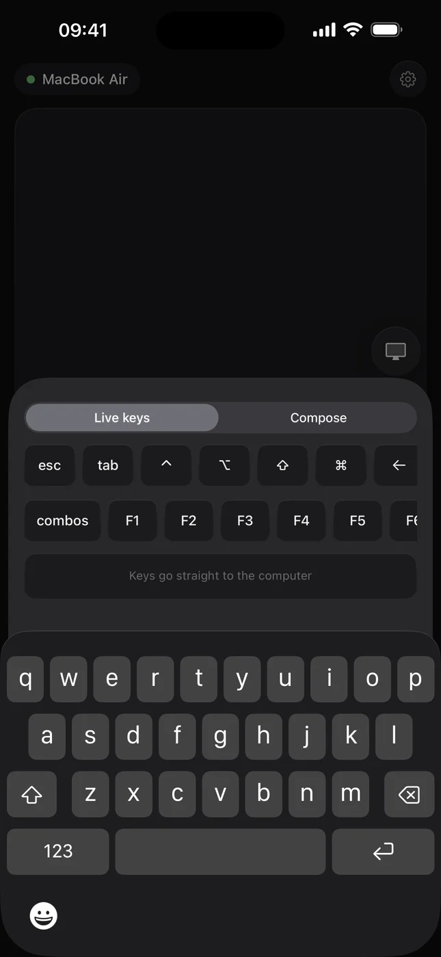 AirMouse screen: The keys a phone lacks