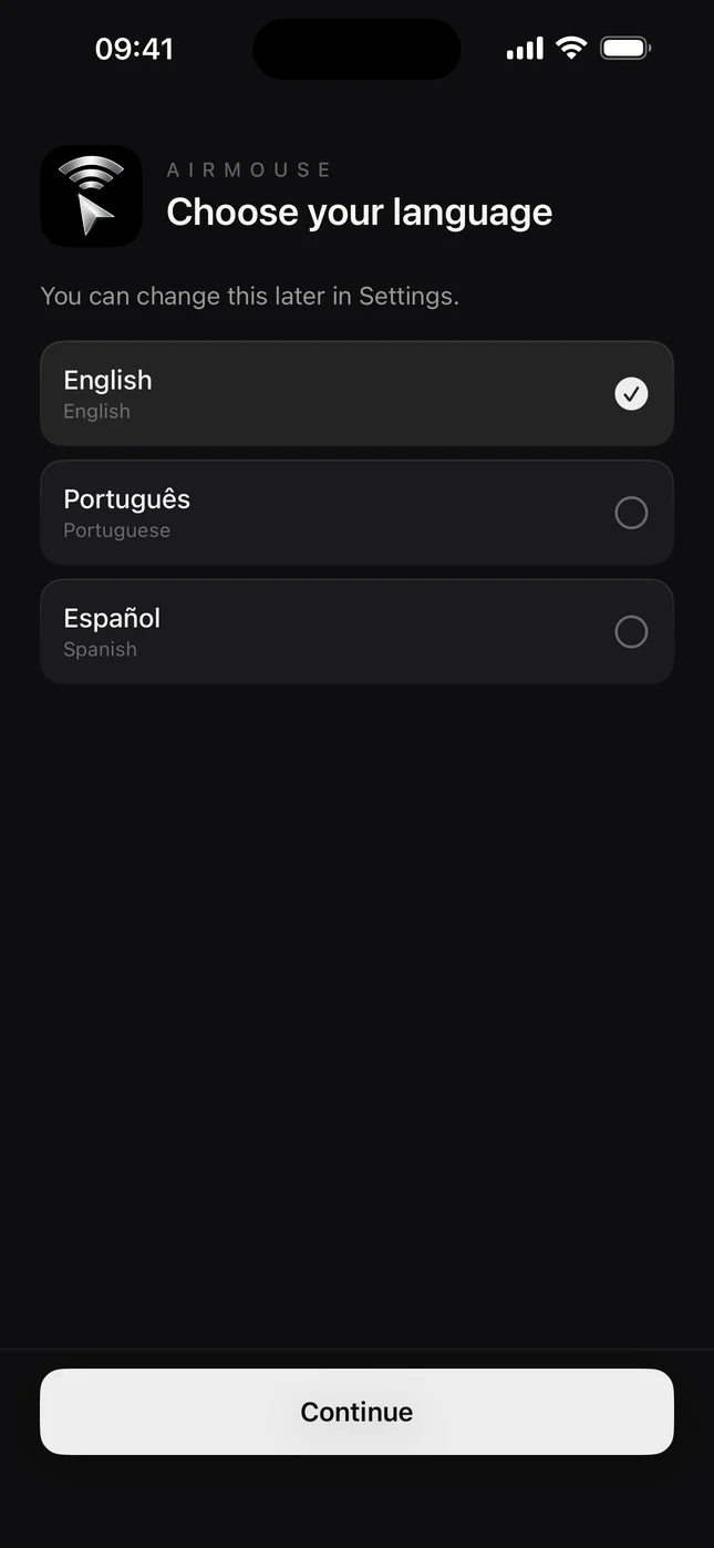 AirMouse screen: Three languages
