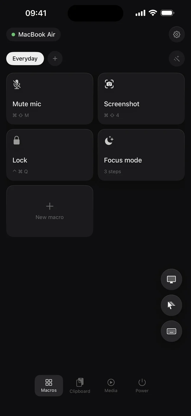 AirMouse screen: Macros