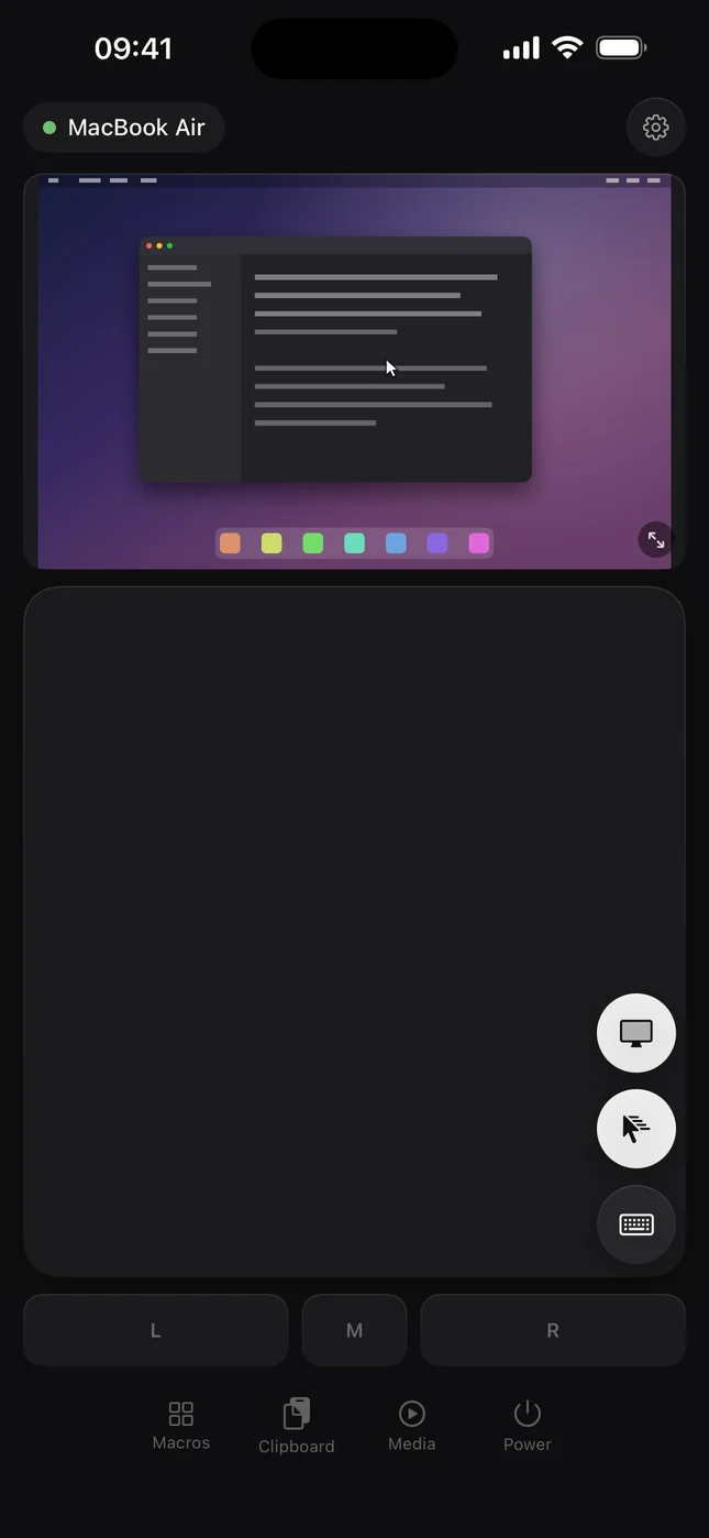AirMouse screen: The live screen above it
